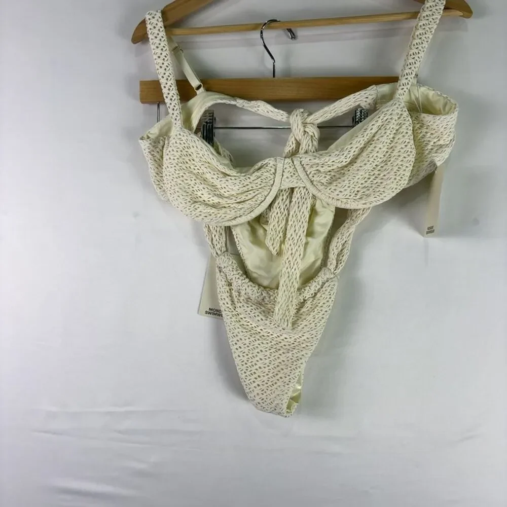 Monday Swimwear Cream Crochet High-Cut Bikini Bottom